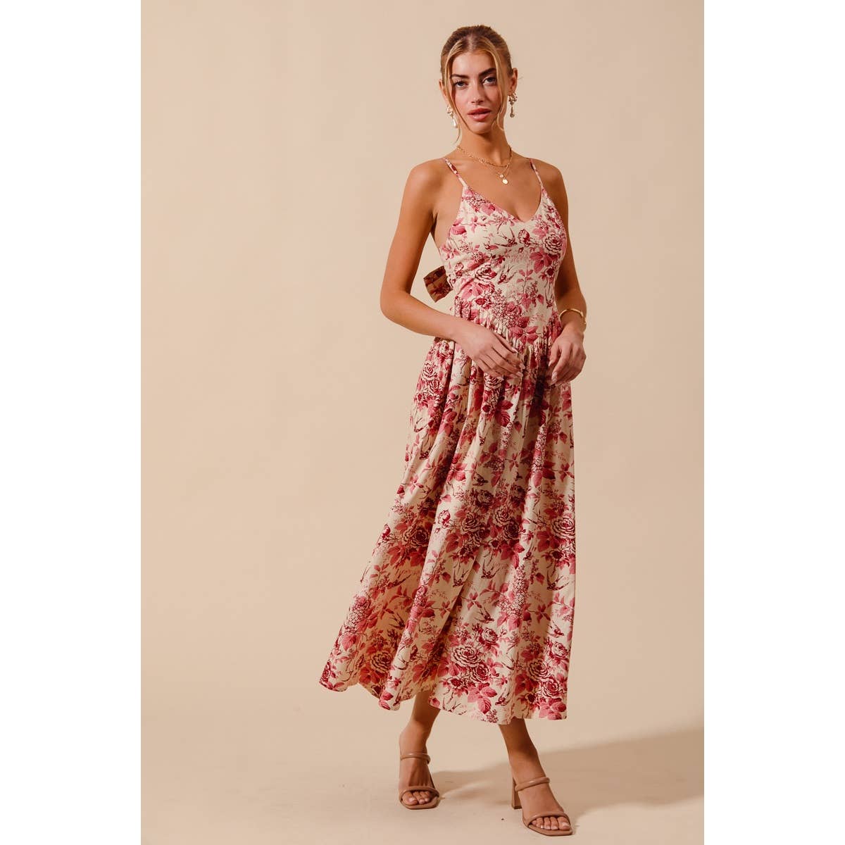 Anna floral tie back midi dress