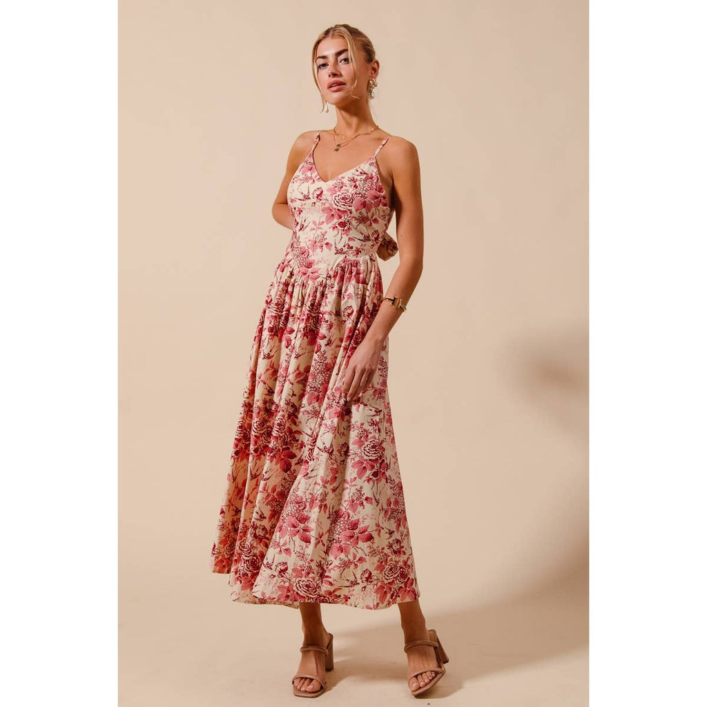 Anna floral tie back midi dress