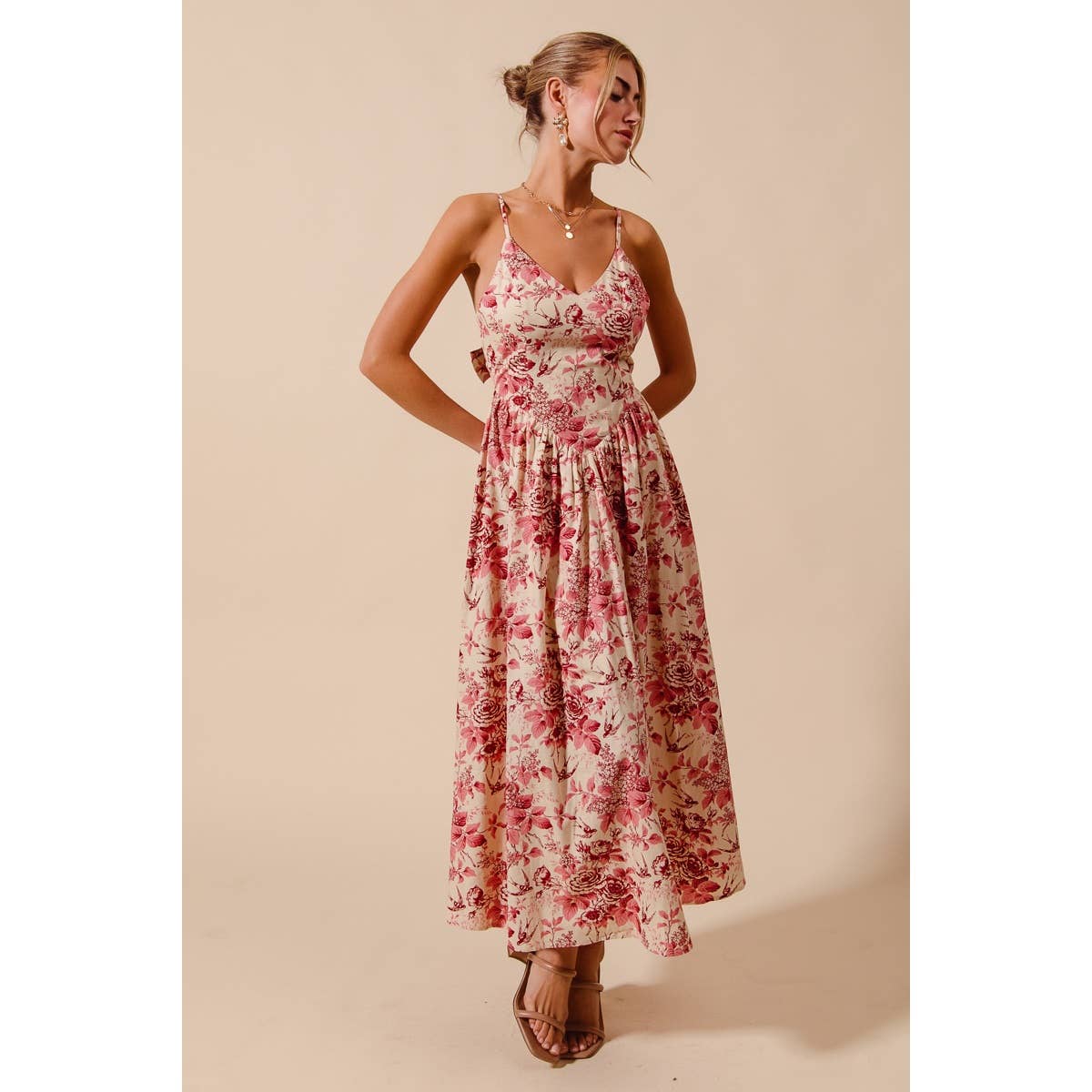 Anna floral tie back midi dress